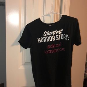 black t-shirt with words